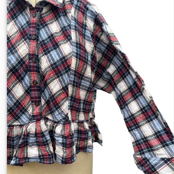 Free People Promise Everything Plaid Flannel Crop Top sz S - Picture 2 of 6